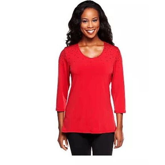 Susan Graver Womens 3X Liquid Knit Top Brown Scoop Neck 3/4 Sleeve Sparkles NWT - Picture 5 of 7